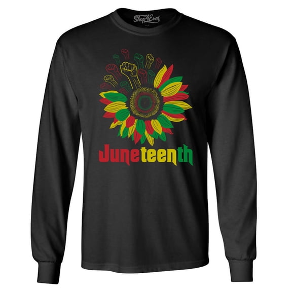 Shop4Ever Men's Juneteenth Black Fist Flower Power June 19th 1865 Long Sleeve Shirt Large Black