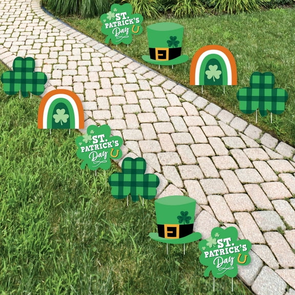 Big Dot of Happiness Shamrock St. Patrick's Day - Hat, Rainbow Lawn Decorations - Outdoor Saint Paddy's Day Party Yard Decorations - 10 Piece