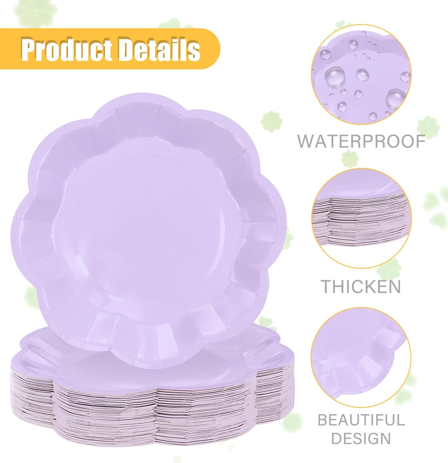 50 PCS Light purple Paper Plates 7 Inch Scalloped Dessert Plates Lavender Disposable Plate for Party Dinner Wedding Baby Shower Birthday Purple Cake Plate