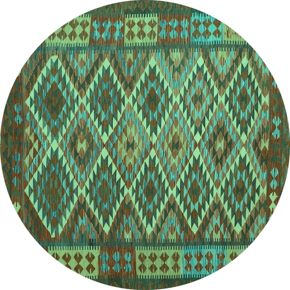 Ahgly Company Machine Washable Indoor Round Oriental Turquoise Blue Traditional Area Rugs, 7' Round