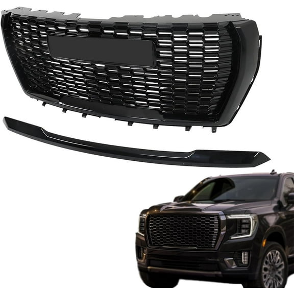 SHZAITOR Front Bumper Grille Assembly Hood Molding Set Replacement for 2021 2022 2023 Yukon and Yukon XL 84835783