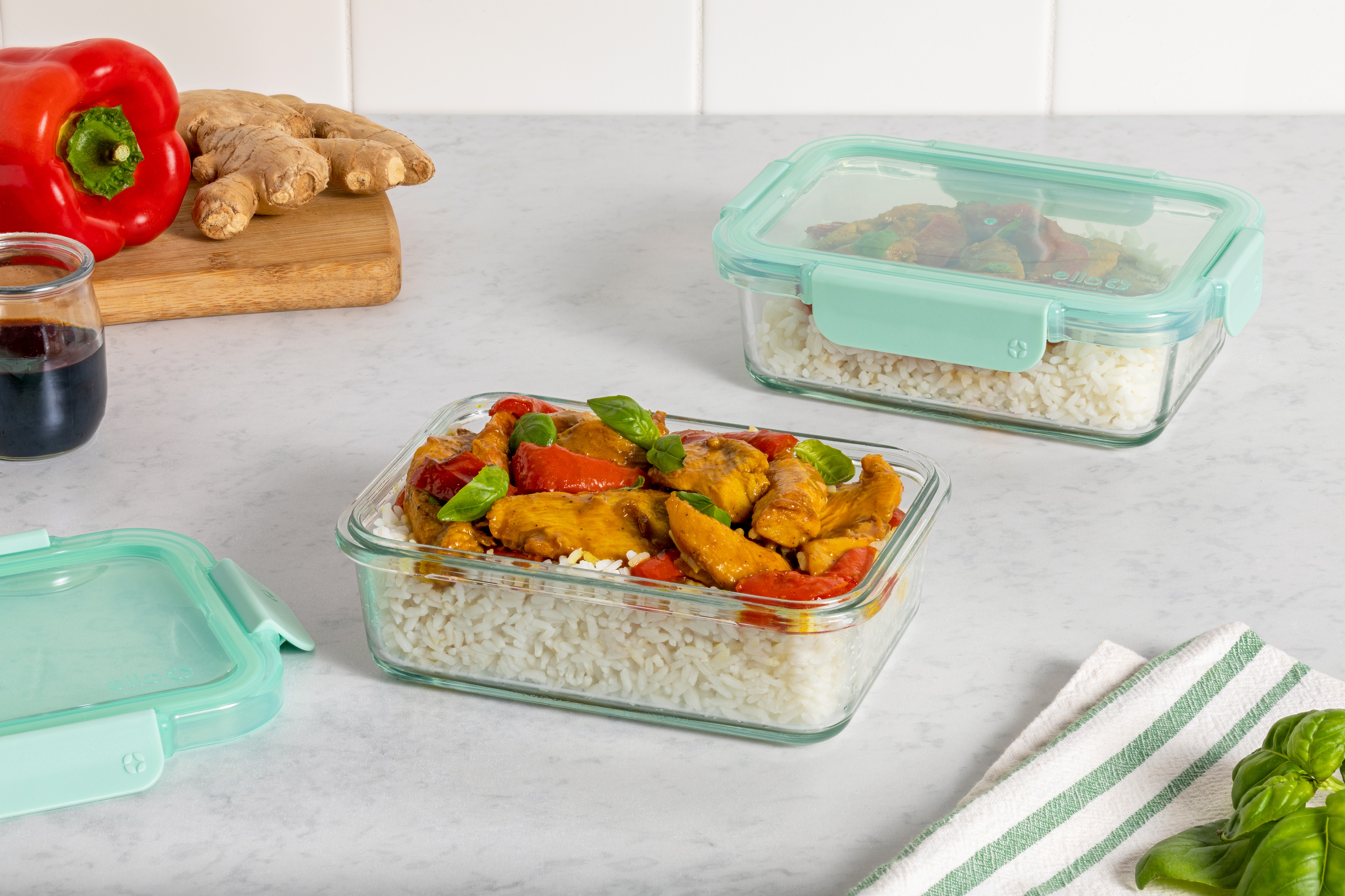 Ello Color Lock 3.4 Cup Glass Meal Prep Containers, 2-Pack photo 2