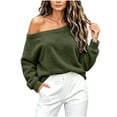 thumbnail image 5 of Staron Women's Fall Winter Off Shoulder Long Sleeve Oversized Comfy Casual Sweater Top Army Green L, 5 of 7