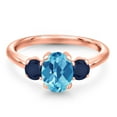 thumbnail image 3 of Gem Stone King 2.00 Ct Oval Checkerboard Swiss Blue Topaz Blue Sapphire 18K Rose Gold Plated Silver Ring, 3 of 6
