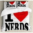thumbnail image 1 of Nerdy Duvet Cover Set Queen Size, I Love Nerds Words with a Heart Modern Design Elements Lettering, Decorative 3 Piece Bedding Set with 2 Pillow Shams, Vermilion Charcoal Grey White, by Ambesonne, 1 of 3