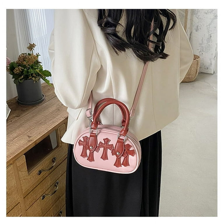 New Chrome Heart Style Handbag Cute Ballet core Purse Cross Color Messenger  Bag, adjustable embossed handbag, crossbody, oval, double handle, shoulder  strap. 