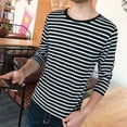 thumbnail image 2 of Ana Men Round Neck Shirts Long Sleeve Stripe T-Shirt Casual Undershirts Tees Tops, 2 of 9