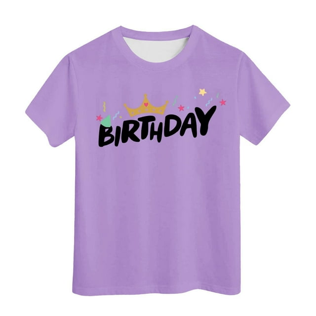 T-shirt à Manches Courtes pour Fille d'Anniversaire, Col Rond, Coupe Décontractée, Basique