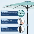 thumbnail image 2 of 10FT Outdoor Patio Umbrella with 8 Sturdy Ribs, Crank Lift and Push Button Tilt, UV Protection Waterproof Market Table Umbrella for Pool Deck Yard, Turquoise & White Stripes (Base NOT Included), 2 of 6