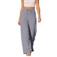 thumbnail image 3 of Women's High Waist Elastic Rayon Wide Leg Pants Casual Flowing Beach Trousers With Side Pockets Loose Breathable Summer Relaxed Fit, 3 of 9