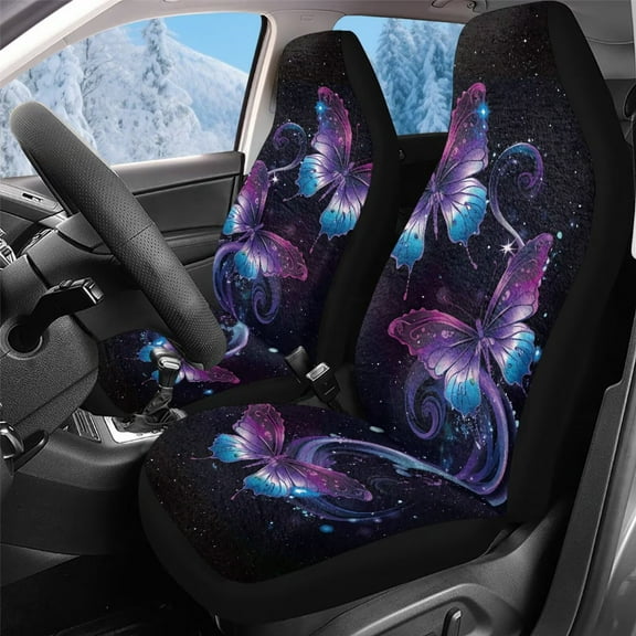 Uorisanigo Car Seat Covers Front Seats Only Set of 2, Auto Accessories Decoration, Purple Butterfly Print Car Seats Cover for SUV, Seat Interior Covers for Trucks