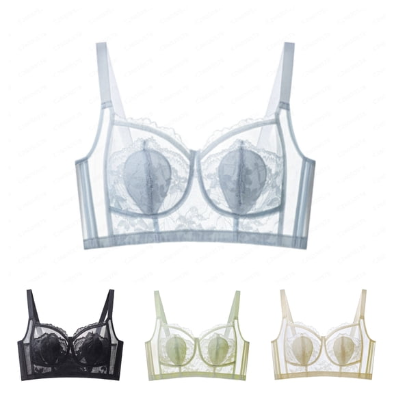 SPZTSX Women's Sexy Lace Push Up Plus Size Bra Sheer Balconette Underwire Unlined