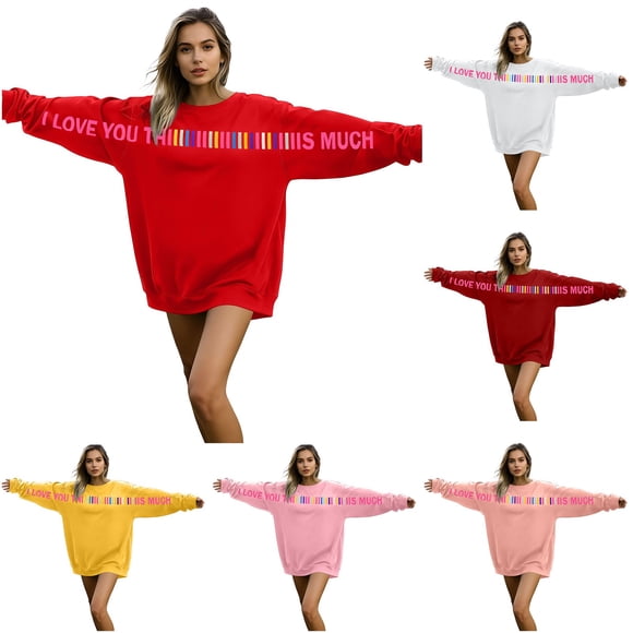 Mceream Womens Oversized Sweatshirt Funny Letter Prints Valentine'S Day Couple Shirts Long Sleeve Pullover Crew Neck Tops Plus Size Red M