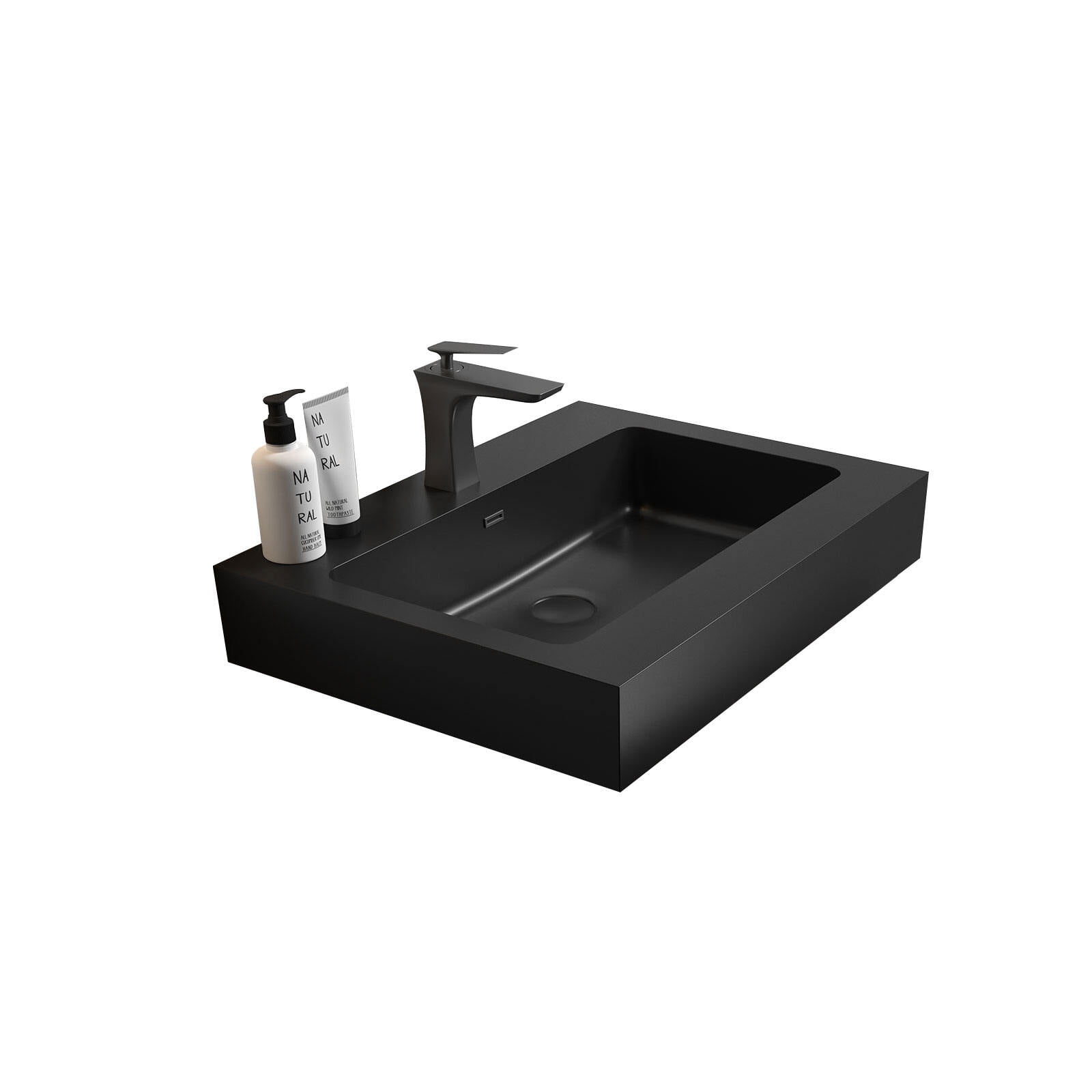 Vanity With Sink, BB02-24-109, Integrated engineered quartz basin WITHOUT drain and faucet, matt black color, Matt Black Bathroom Vanity,Quartz Single Sink Vanity, Bath & Faucets Bathroom Vanities