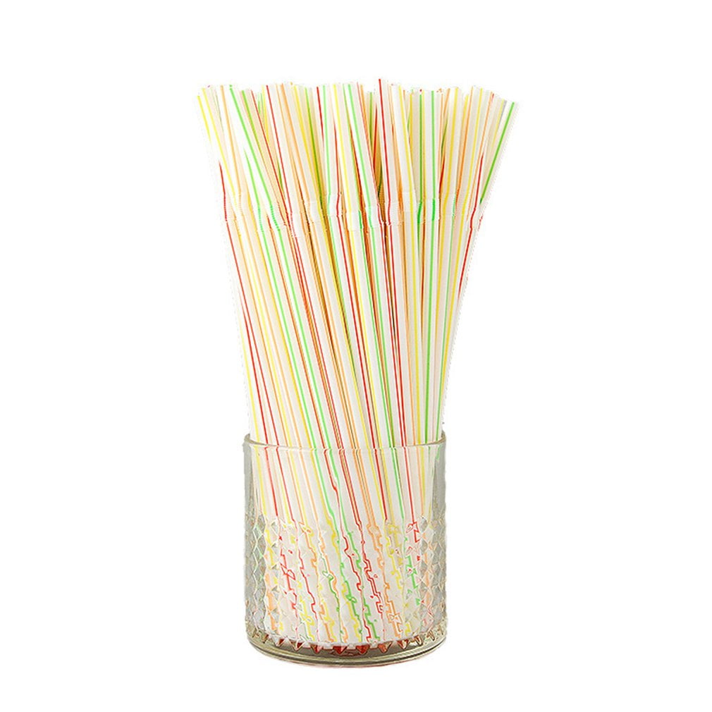 Details about   100pcs Disposable Straws Flexible Plastic Straws Striped Rainbow Drinking St*B7 