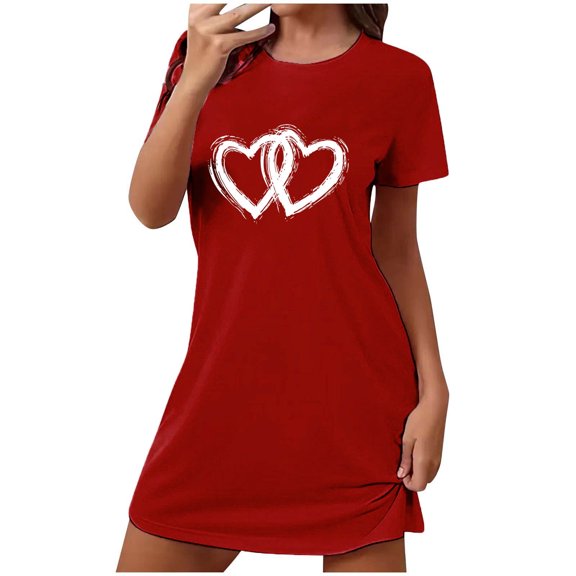 yillto Womens Valentine's Day Pajamas Long Sleeve Nightgowns Crewneck Heart Nightshirts for Sleepwear Loungewear