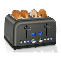 SEEDEEM Toaster 4 Slice, LCD Display, 6 Shade Settings Stainless Toaster,Dual Control, Removable Crumb Tray, 1500W, Dark Metallic