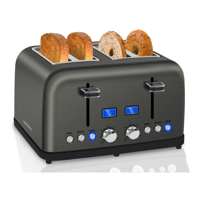 SEEDEEM tostador de 4 rodajas, visualización LCD, 6 ajustes de sombra, ranuras de 1.5 pulgadas de ancho, tostador digital de acero inoxidable para bagel, descongelar, recalentar, control doble