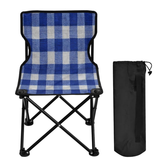 Folding Chair Camping Chair For Camping Picnicking Outdoor Beach and Travel Deep Blue Checkered