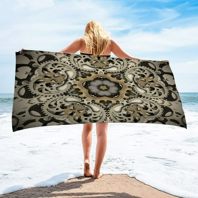 Geometric Series 30x60 Inch Beach Towel - Lightweight Sandproof Microfiber Towel with Modern Print for Pool & Travel