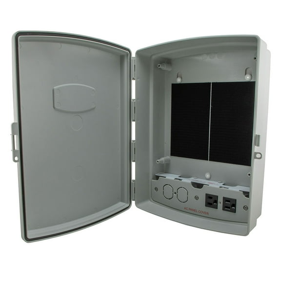 NavePoint 14x10x04 ABS Plastic Weatherproof Indoor/Outdoor IP55 NEMA 3 Enclosure, Hook & Loop Mounting, 120 VAC outlets, Gray