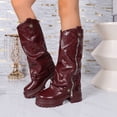 thumbnail image 2 of Willtoo Fall Winter Boots for Women Slouchy Mid‑Calf Platform Boots, Faux Leather Ruched Stacked Heel Combat Boots, Side Zipper Buckle Decor Lug Sole Fashion Boots, 2 of 6