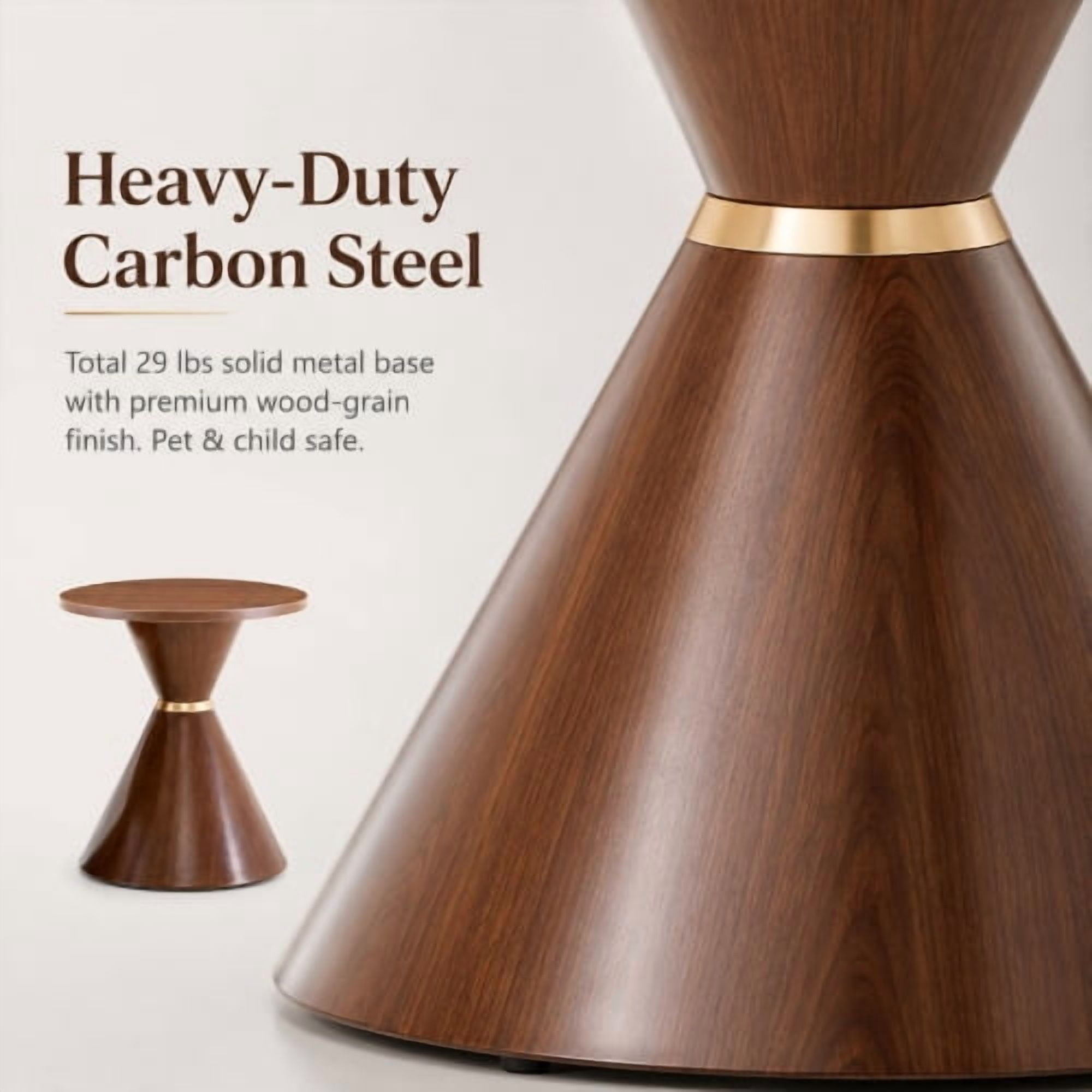 2-Piece Round Nesting Coffee Table Set, Walnut Wood Grain Tabletop with Metal Base, Mid-Century Modern Accent Tables for Living Room Bedroom, Nut Brown