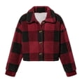 thumbnail image 3 of Maplenight Cropped Fleece Jacket Women Collared Plaid Button Down Winter Coat with Pockets Soft Warm Cozy Casual Work Office Jackets, 3 of 7