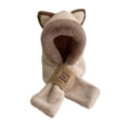 thumbnail image 3 of Gorro de animales de peluche con orejas de dibujos animados, bufanda para el cuello, bufanda con capucha para mujer, 3 of 8