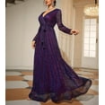 thumbnail image 2 of PENGXIANG Robe de Demoiselle d'Honneur à Sequins pour Femmes Manches Longues Col en V Ceinturée Robe Maxi Pailletée Robes de Soirée, 2 of 7