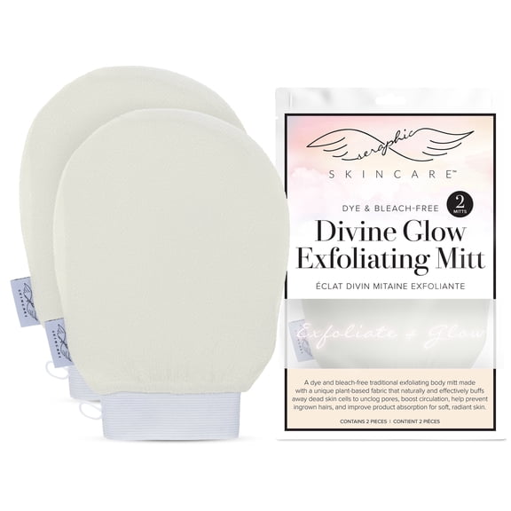 Seraphic Skincare Divine Glow Exfoliating Mitt (2pc) – 100%, Dye-Free, Bleach-Free Vegan Viscose Korean Exfoliating Glove – Body Exfoliator for Self-Tan Removal & Keratosis Pilaris