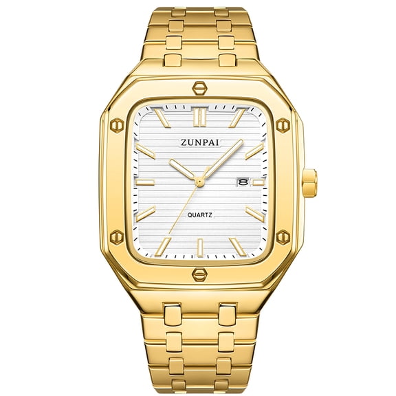 ZUNPAI Watches for Men with Luminous Calendar Waterproof, Men's Wristwatch Fashion Quartz Analog Leather Steel Strap Watch