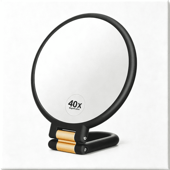 XIBUFE 40X Magnifying Handheld Mirror,Double Sided Hand Mirrors with 1X 40X Magnification,Travel Hand Held Mirror,360°Rotation Pedestal Folding Makeup Vanity Mirror Magnifying Mirror 40X(Black)