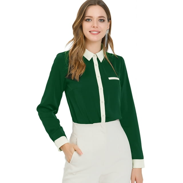 INSPIRE CHIC Chemise de Travail à Manches Longues pour Femmes à Blocs de Couleur