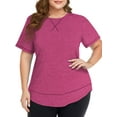 thumbnail image 2 of WellSize Womens Plus size Tops Curved Hem Summer Short Sleeve Shirts Loose Casual Tunic Tee, 2 of 8