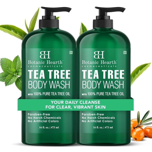 Botanic Hearth Tea Tree Body Wash - 16 fl oz - Helps Soothe Itchy, Dry Skin, Antifungal Body Wash with 100% Pure Tea Tree Oil - Sulfate Free, Paraben Free, for Men and Women