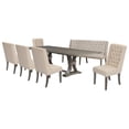 thumbnail image 1 of Rustic Gray Wood 7pc Dining Set with Table and Beige Linen Chairs and Bench, 1 of 10