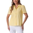 thumbnail image 1 of INSPIRAR CHIC Blusa de cuadros vintage con mangas abullonadas para mujer de verano XS Amarillo, 1 of 6