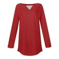 thumbnail image 5 of Breezora Womens Long Sleeve V Neck Button Down Shirt with Dropped Shoulder and Rounded Hem L Size Red, 5 of 5