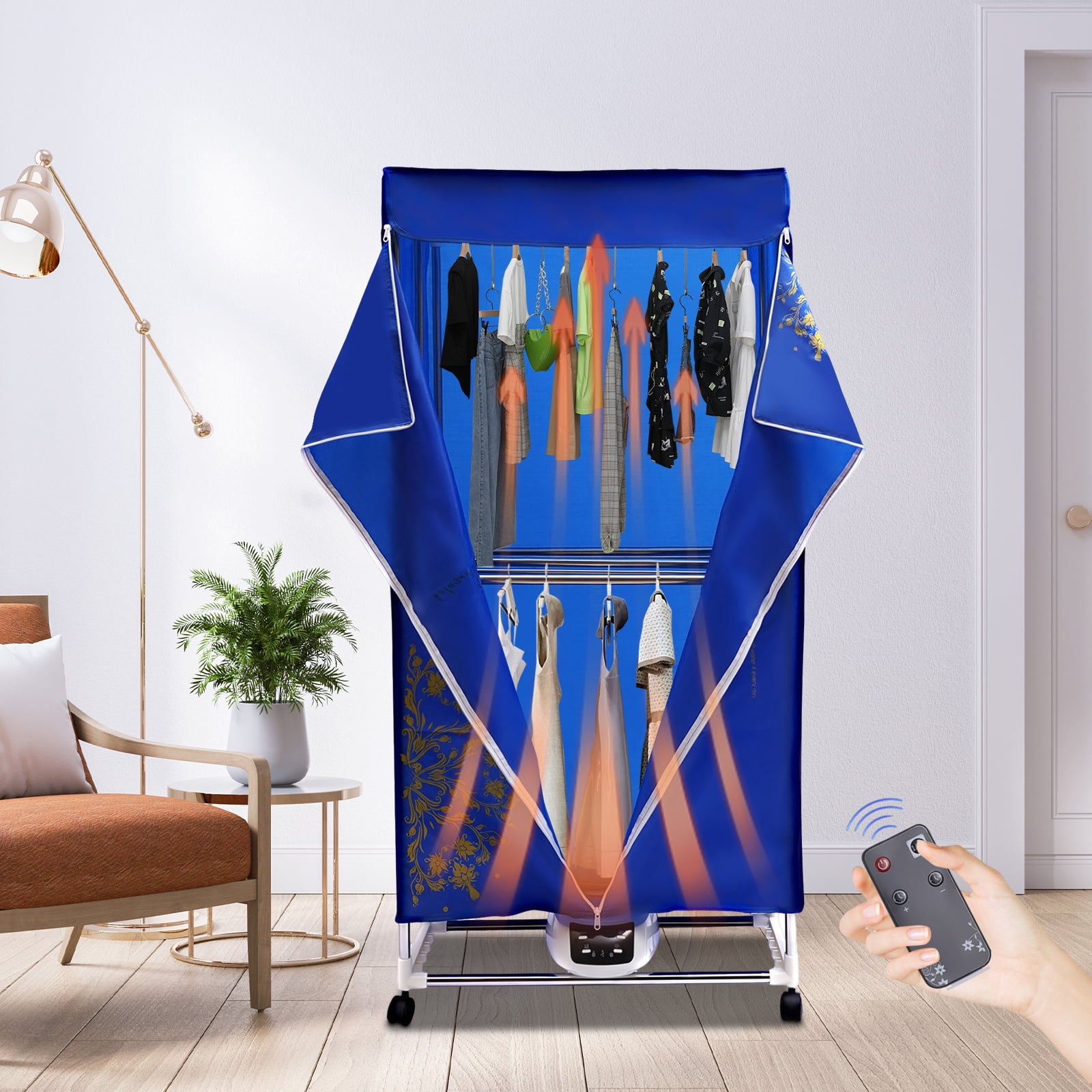 Folding Remote Control Clothes and Shoe Dryer with Over-Temperature Protection, Quiet Operation, and Adjustable Brackets