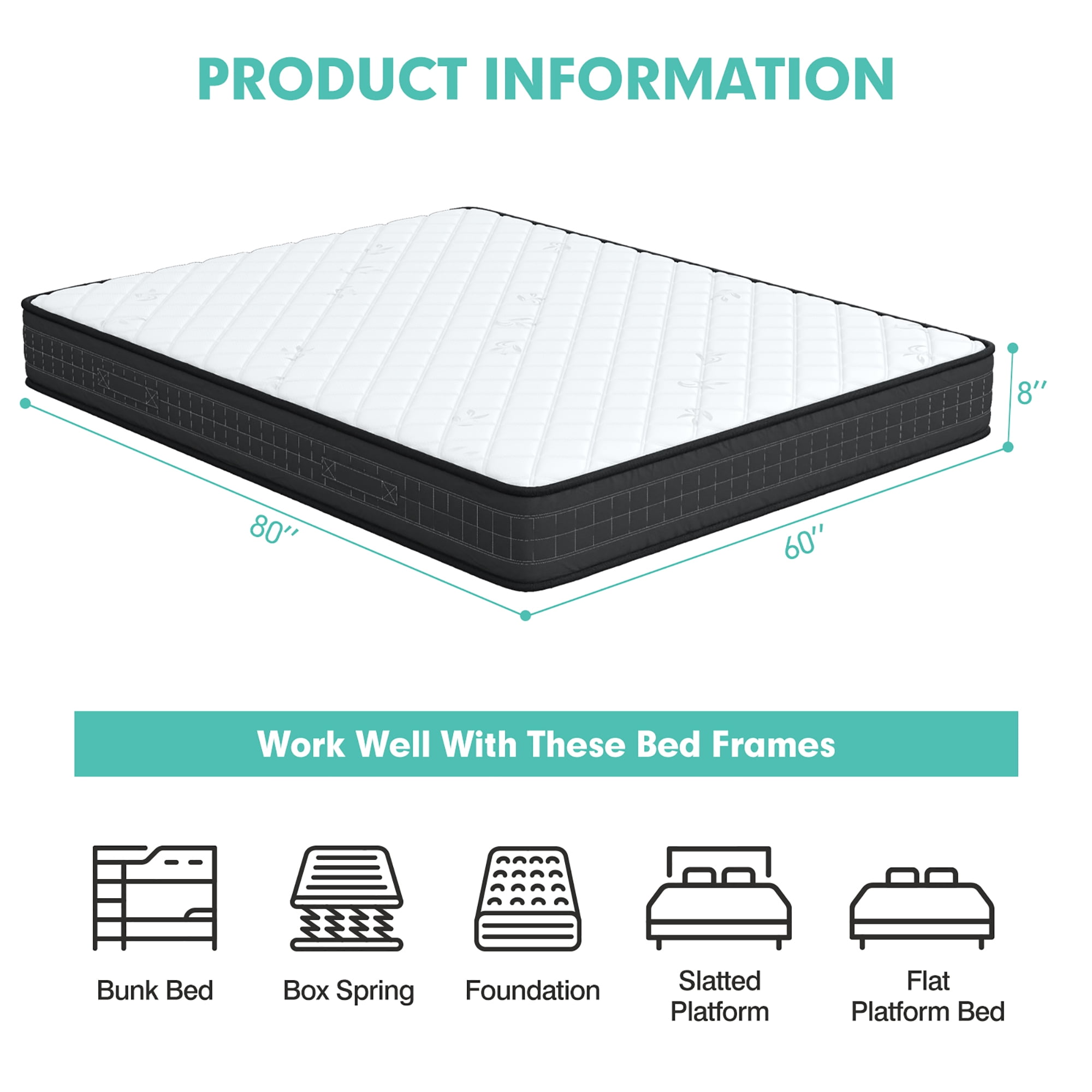 8'' Queen Size Memory Foam Bed Mattress Medium Firm Breathable Pressure Relieve