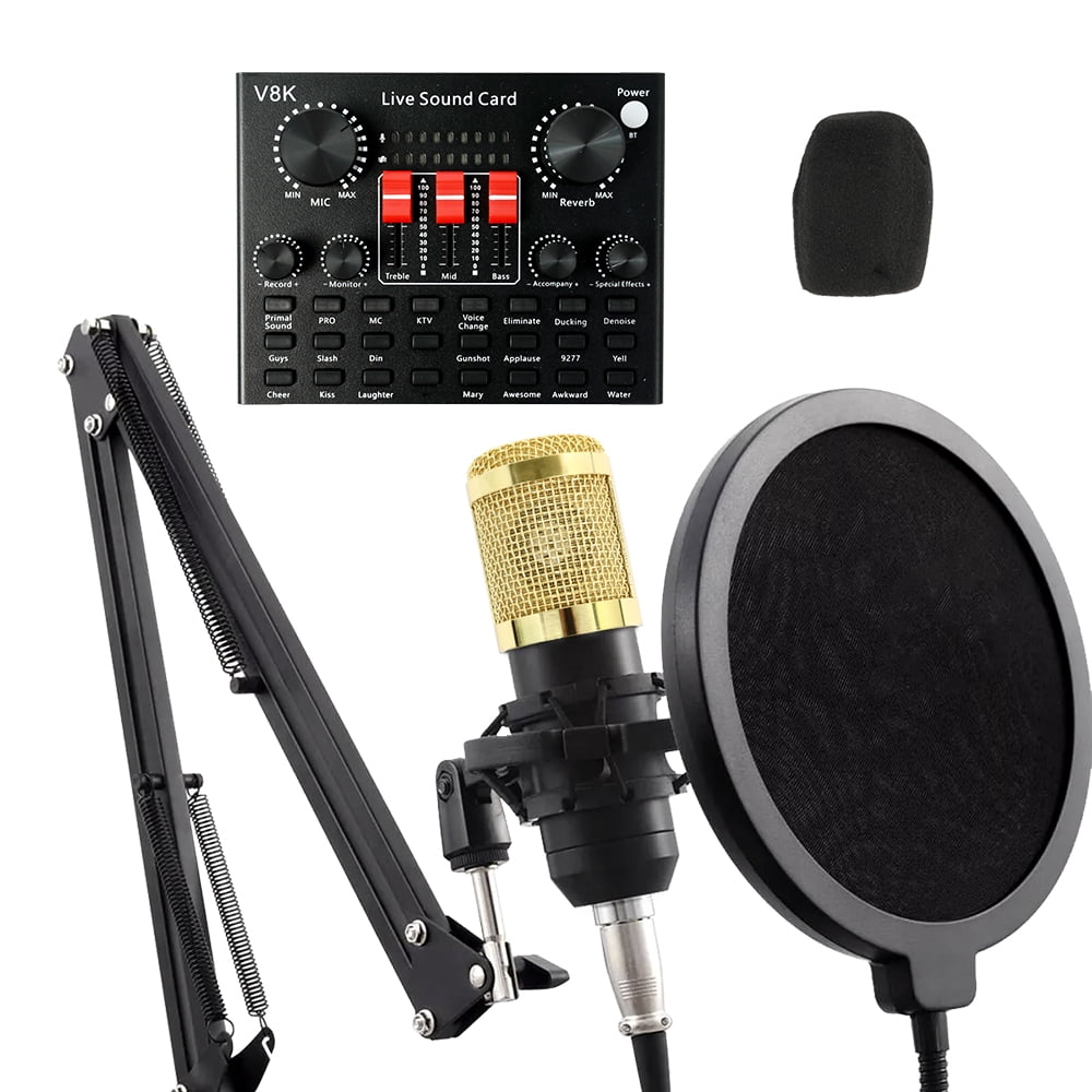 Podcast Microphone Equipment Bundle, Bm-800 Condenser Microphone with Voice Changer And V8K Sound Card,Podcast Studio Condenser Microphone,Recording Studio Equipment