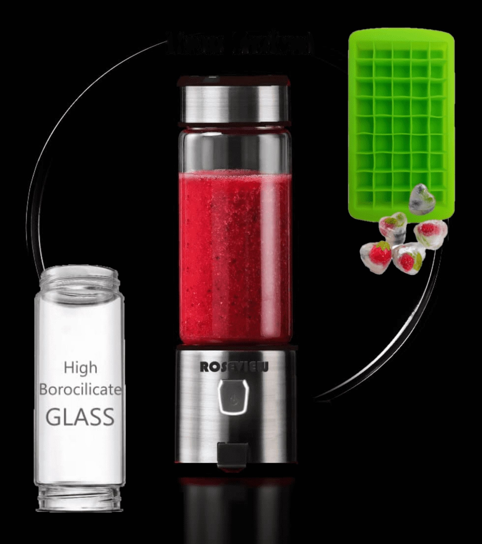 Smoothie blender USB rechargeable ROSEVIEW glass bottle jet blender mini cordless blast jar for shakes and smoothies blend mixer handheld  mini juicer