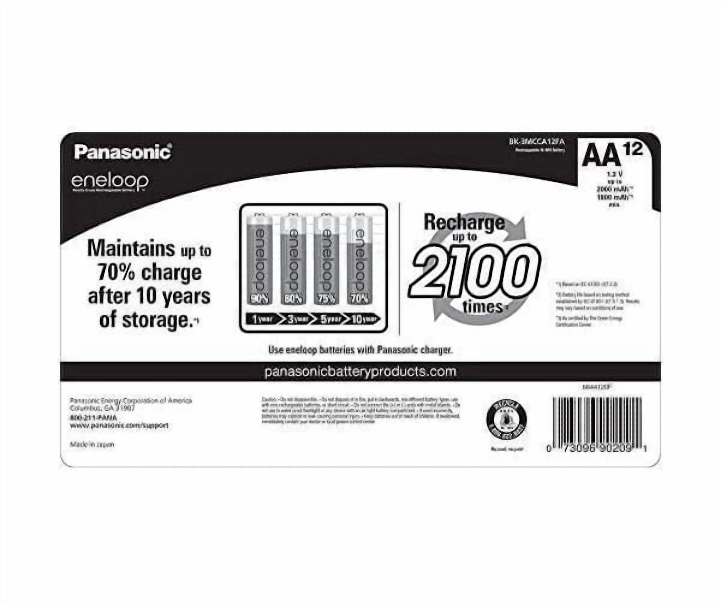 Panasonic Eneloop AA 2100 Cycle Ni-MH Pre-Charged Rechargeable Batteries, (Pack of 12)