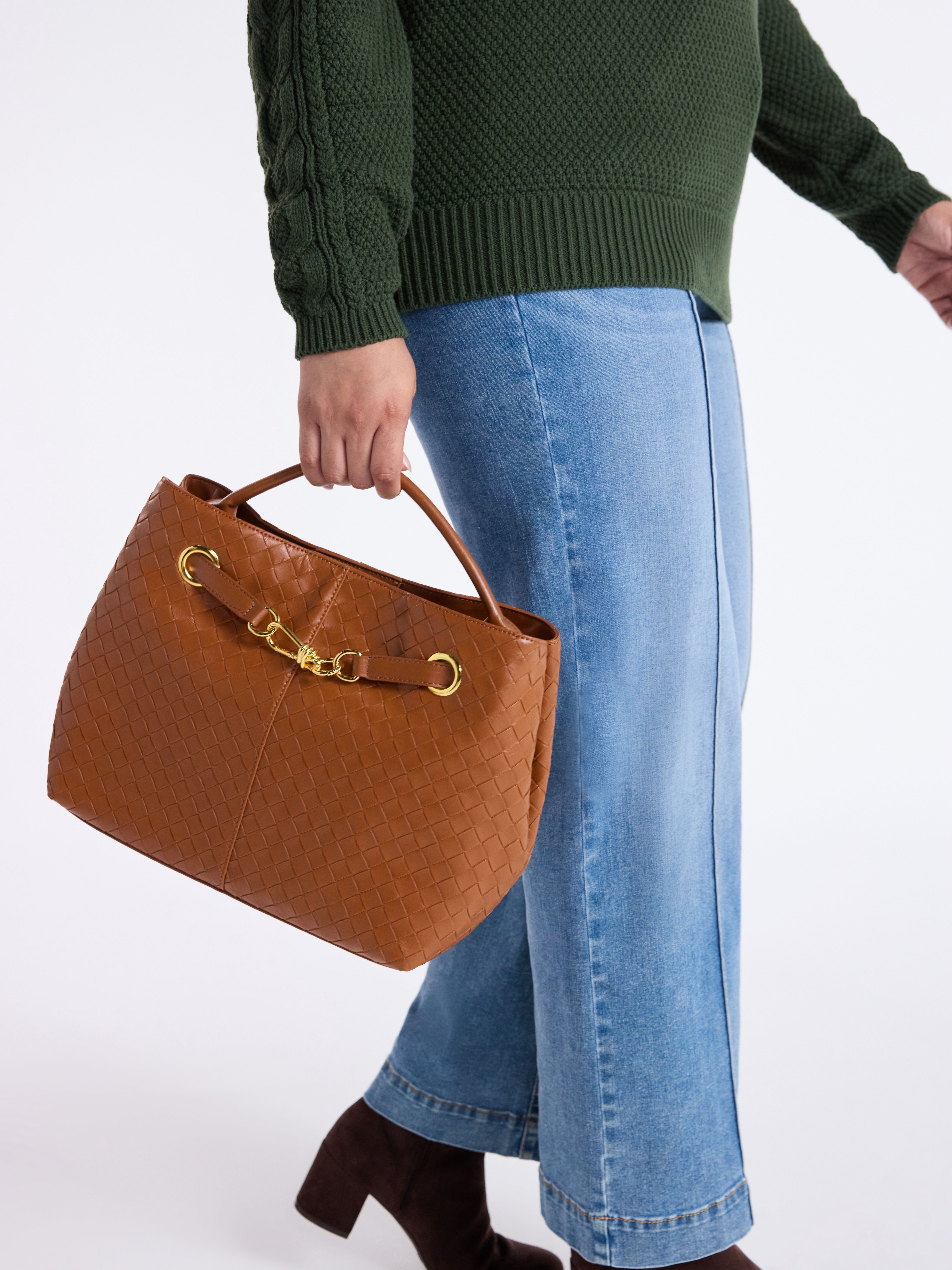 Time & Tru Hazel Satchel, Cognac Brown