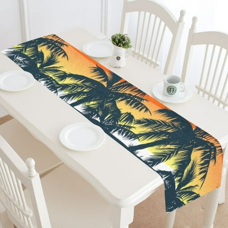 MYPOP Sunset Palm Tree Table Runner Home Decor 14x72 Inch,Summer Tropical Palm Tree Table Cloth Runner for Wedding Party Banquet Decoration