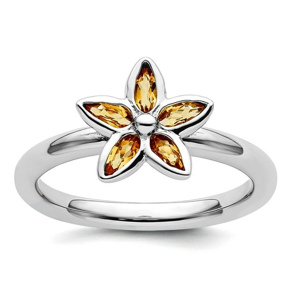 925 Sterling Silver Bezel Polished Stackable Citrine Flower Ring Size 8 Stackable Ring for Women