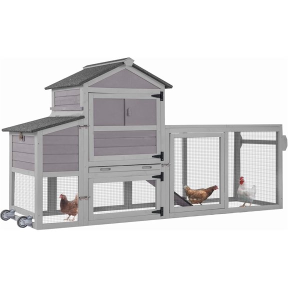 Chicken Coop Chicken House for Outdoor, Poultry Cage with Wheels Mobile Hen House and UV-Resistant Roof - Grey