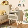 thumbnail image 4 of YEXJ Rattan Nightstand, Side Table with Drawer Open Shelf, Cane Accent Bedside End Table with Solid Wood Legs, Mid Century Modern Night Stand for Bedroom, Dorm and Small Spaces (Grey White), 4 of 10