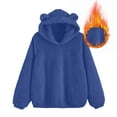 thumbnail image 4 of Htigea Womens Bear Ears Hoodies Sherpa Fleece Hooded Sweatshirts Oversized Long Sleeve Pullover Tops Blue S, 4 of 8